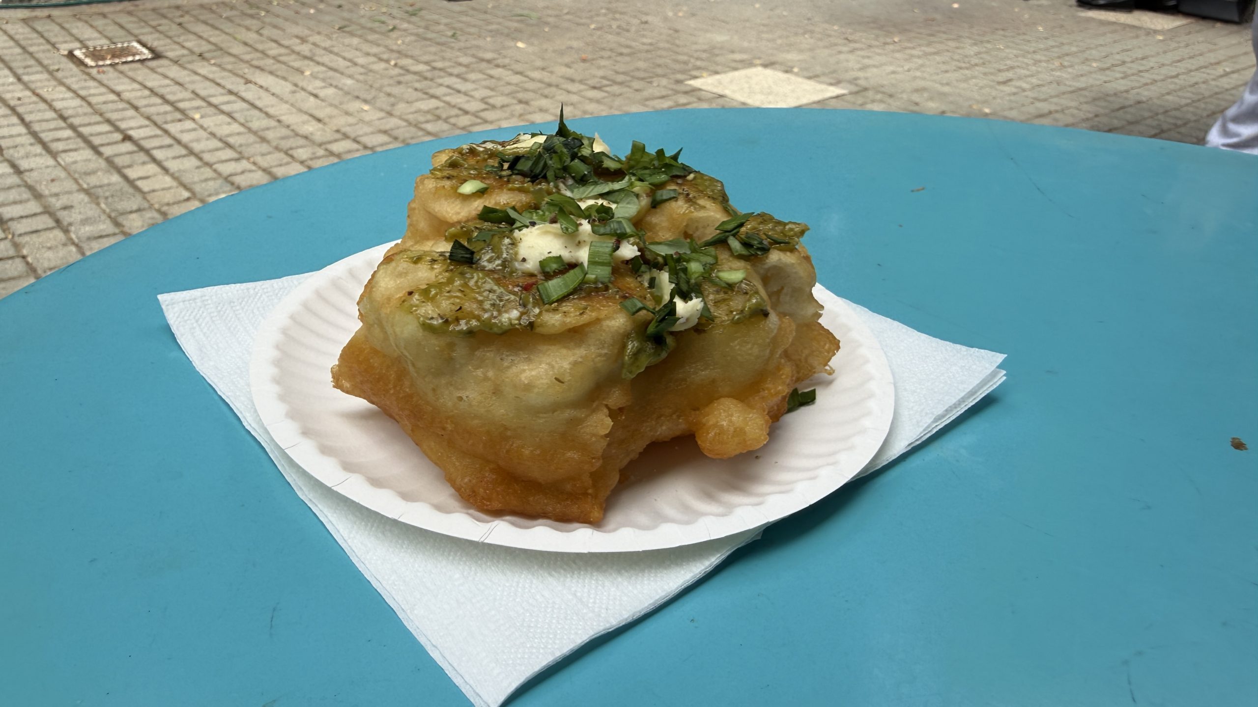 Fratelli A Taste Of Italy Savoury Bread Topped With Basil Pesto, Mascarpone, Fresh Basil, And Chives- An Avid Traveller